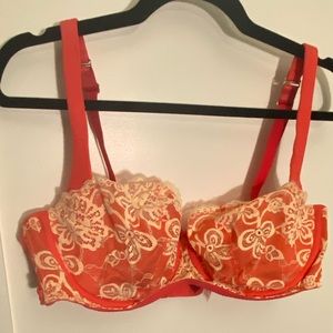 NWOT. Cacique unlined lace coral and cream bra